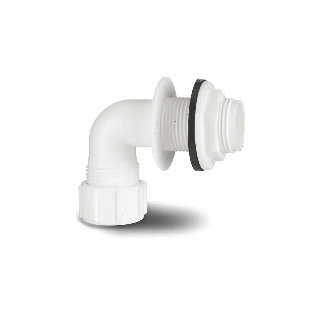 Overflow 21.5mm Pushfit Bent Tank Connector White | BuyMaterials.com