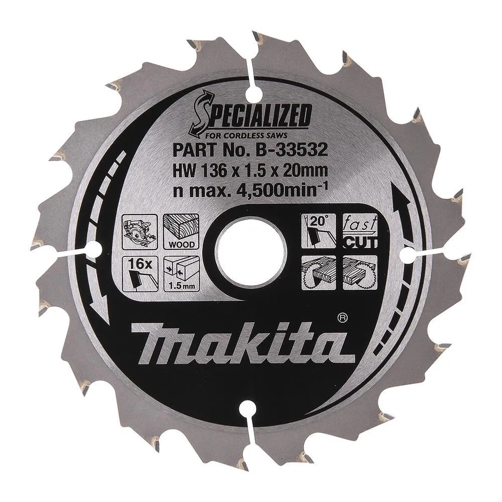 Makita B-33532 136mm x 20mm x 16T Specialized Circular Saw Blade ...