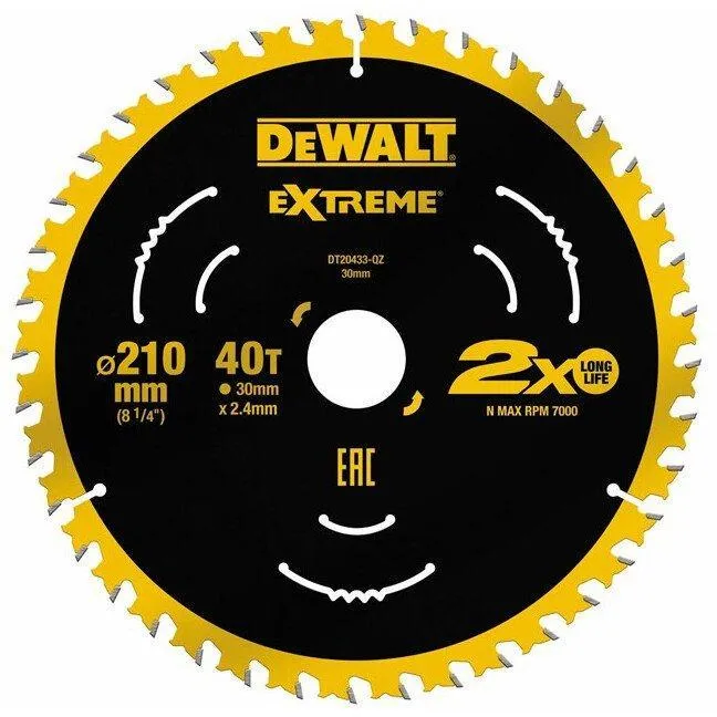 DeWALT DT20433-QZ Extreme 210 x 30mm 40T TCT Saw Blade | BuyMaterials.com